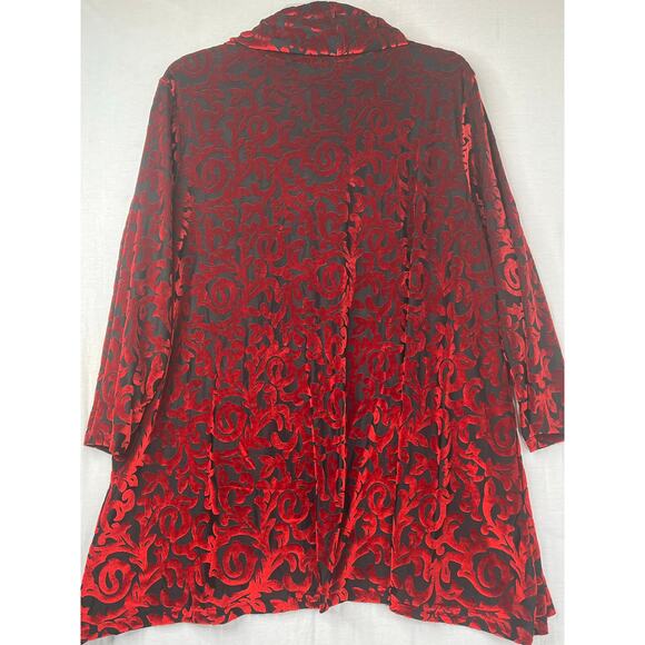 Ruby Rd women's black/red velvet burnout cowl neck top, size 1X, EUC - Picture 8 of 8
